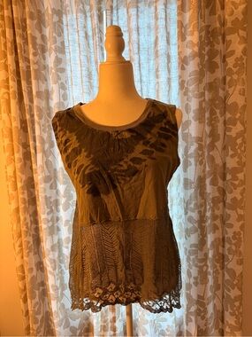 Free People Olive Green Lace-Hem Tank Top